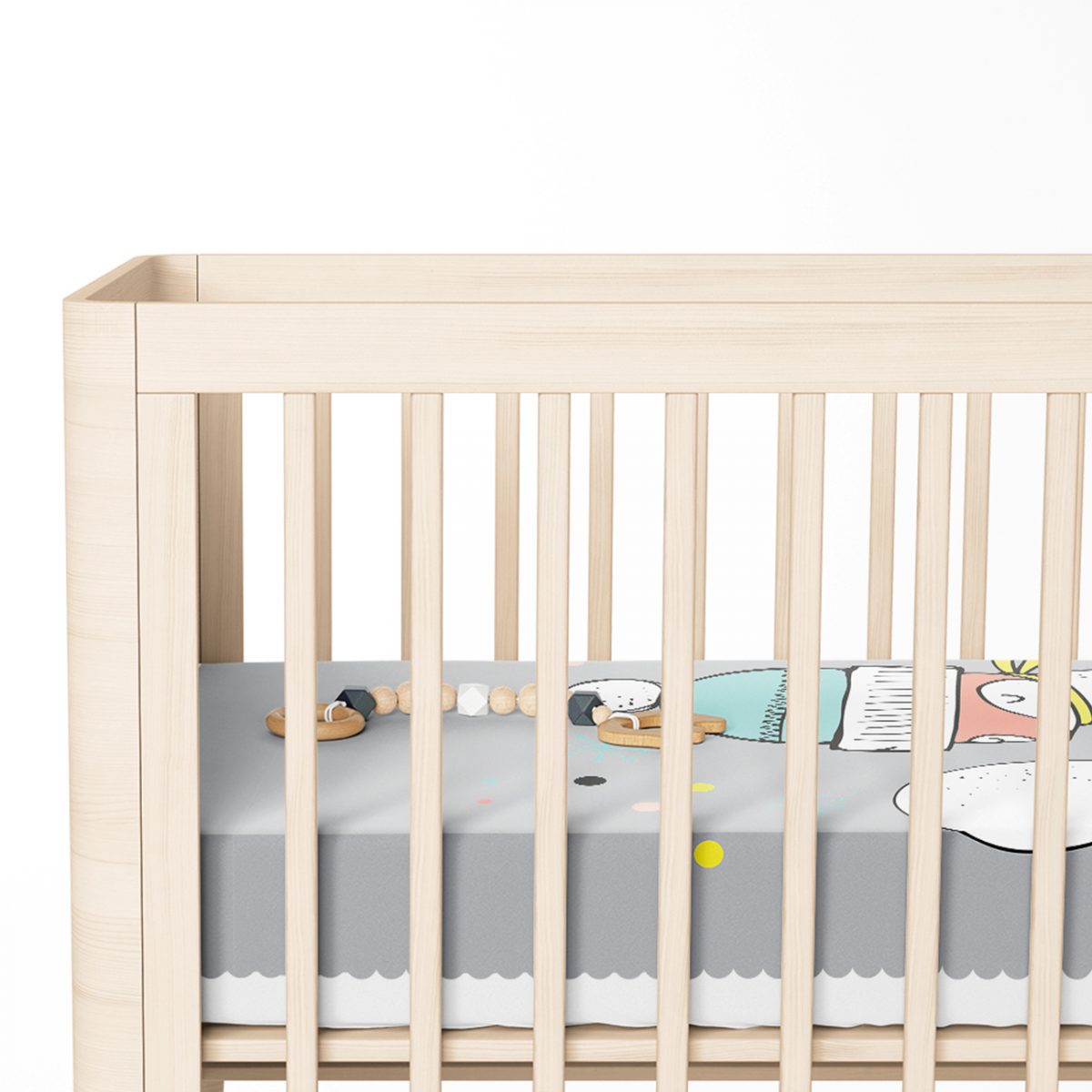 Gri Zeminde Sevimli Tilki Desenli Bebek Odası Yatak Örtüsü Realhomes
