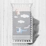 Gri Zeminde Helikopter Tasarımlı Bebek Odası Yatak Örtüsü Realhomes