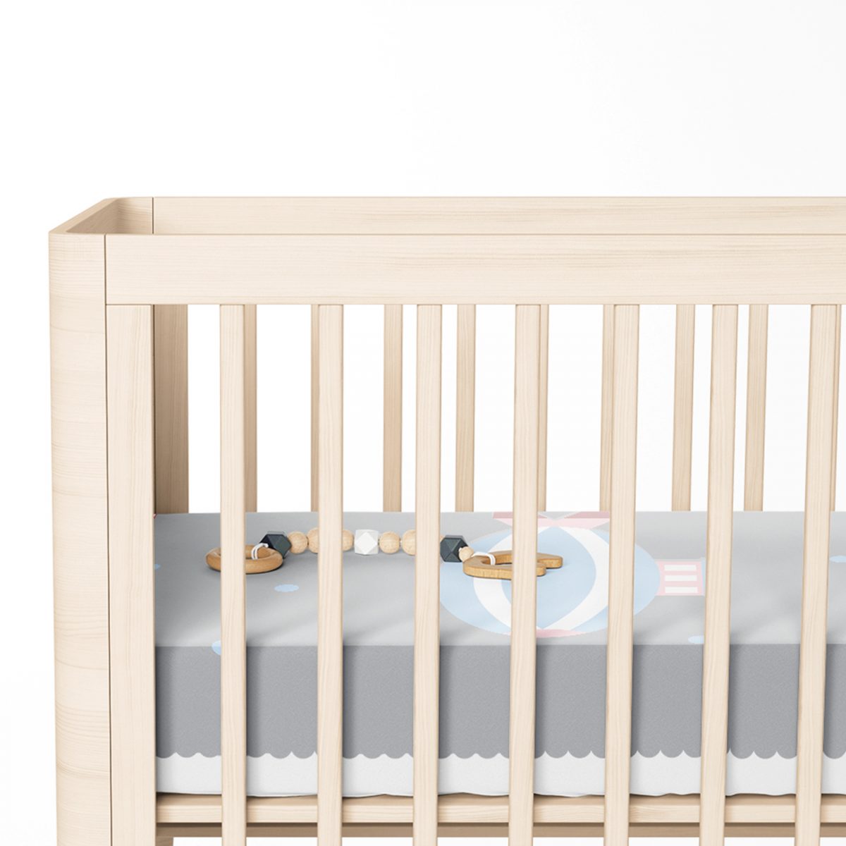Gri Zeminde Balon Tasarımlı Bebek Odası Yatak Örtüsü Realhomes