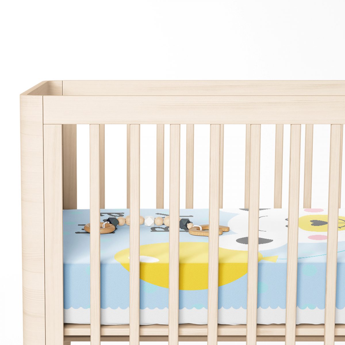 Mavi Zeminde Ayıcık Desenli Dijtal Baskılı Bebek Odası Yatak Örtüsü Realhomes