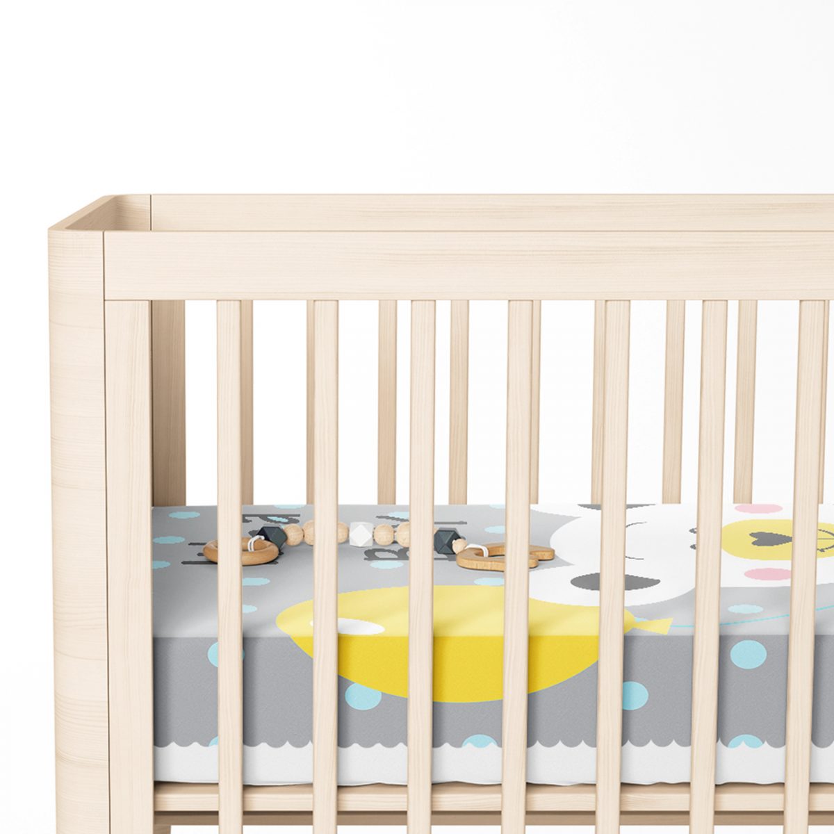 Gri Zeminde Ayıcık Desenli Dijtal Baskılı Bebek Odası Yatak Örtüsü Realhomes