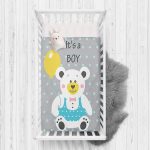 Gri Zeminde Ayıcık Desenli Dijtal Baskılı Bebek Odası Yatak Örtüsü Realhomes