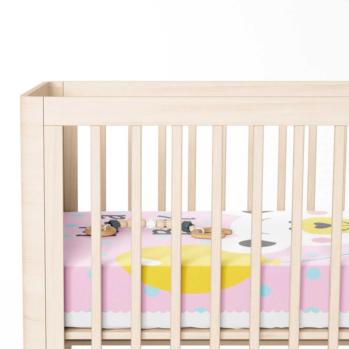 Pembe Zeminde Ayıcık Desenli Dijtal Baskılı Bebek Odası Yatak Örtüsü Realhomes