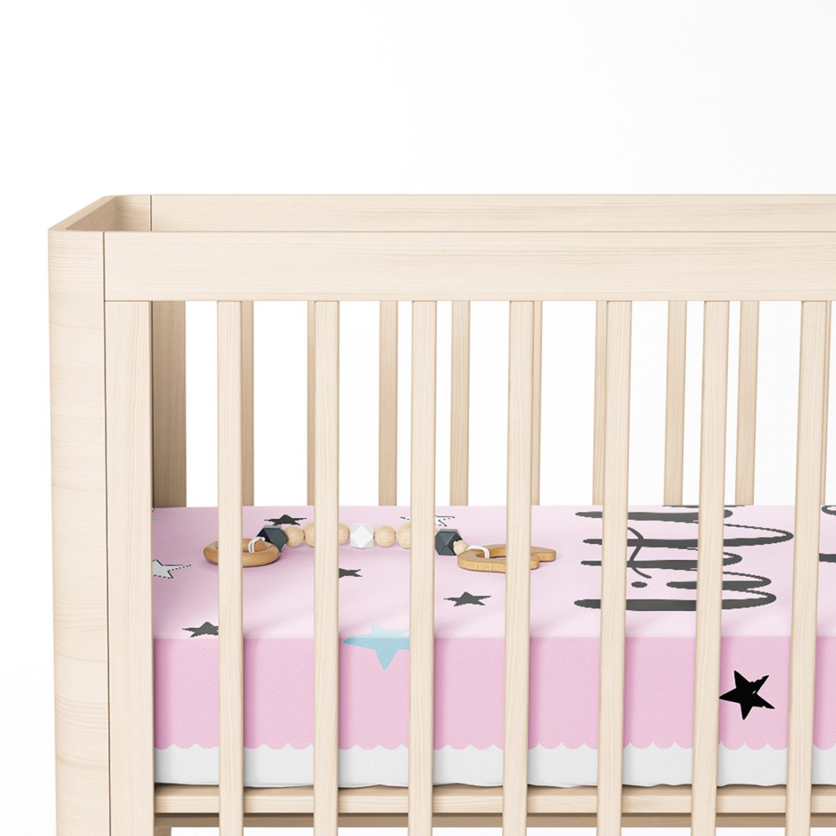 Pembe Zeminde Little Star Yıldız Tasarımlı Bebek Odası Yatak Örtüsü Realhomes