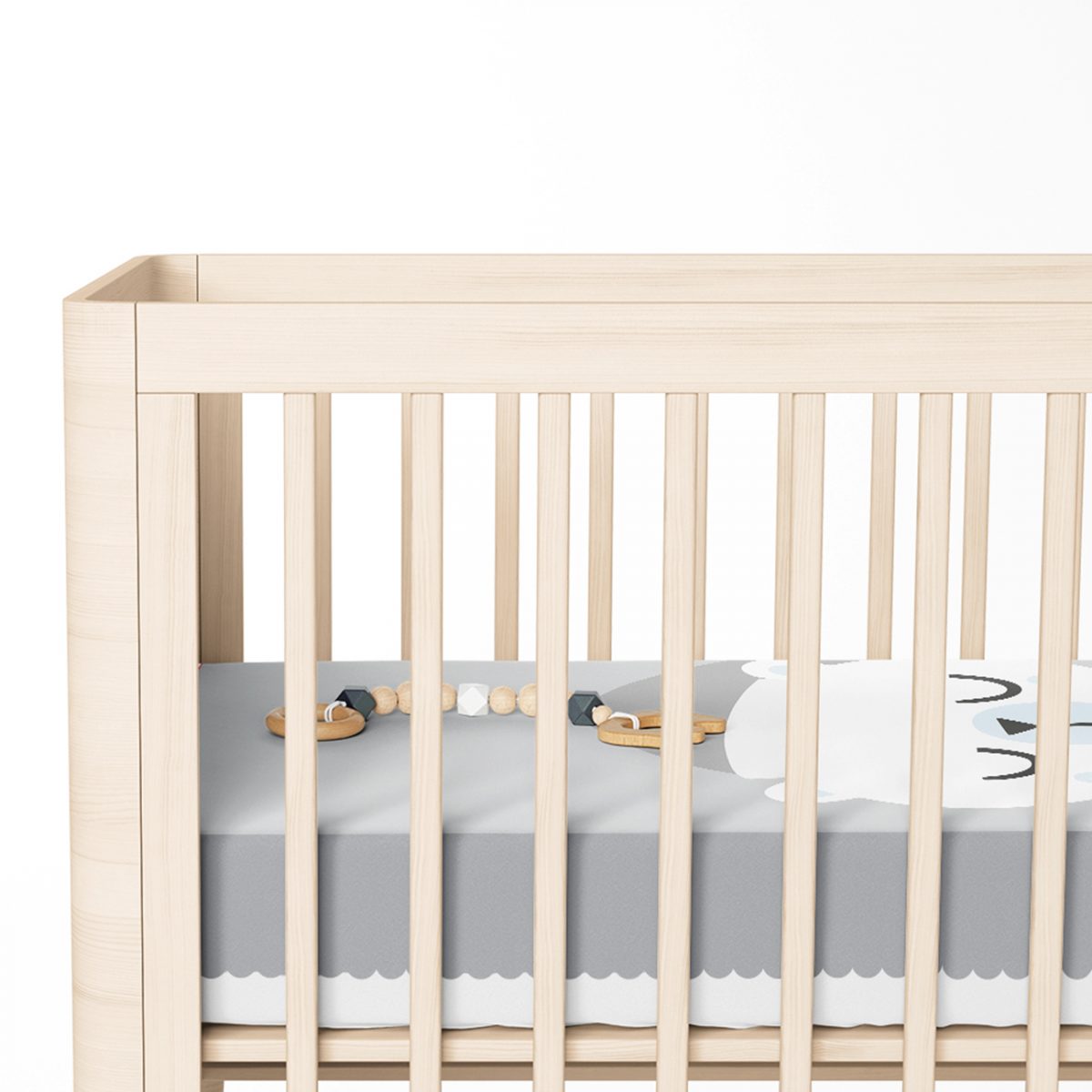 Gri Zeminde Ayıcık Tasarımlı Bebek Odası Yatak Örtüsü Realhomes