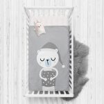 Gri Zeminde Ayıcık Tasarımlı Bebek Odası Yatak Örtüsü Realhomes