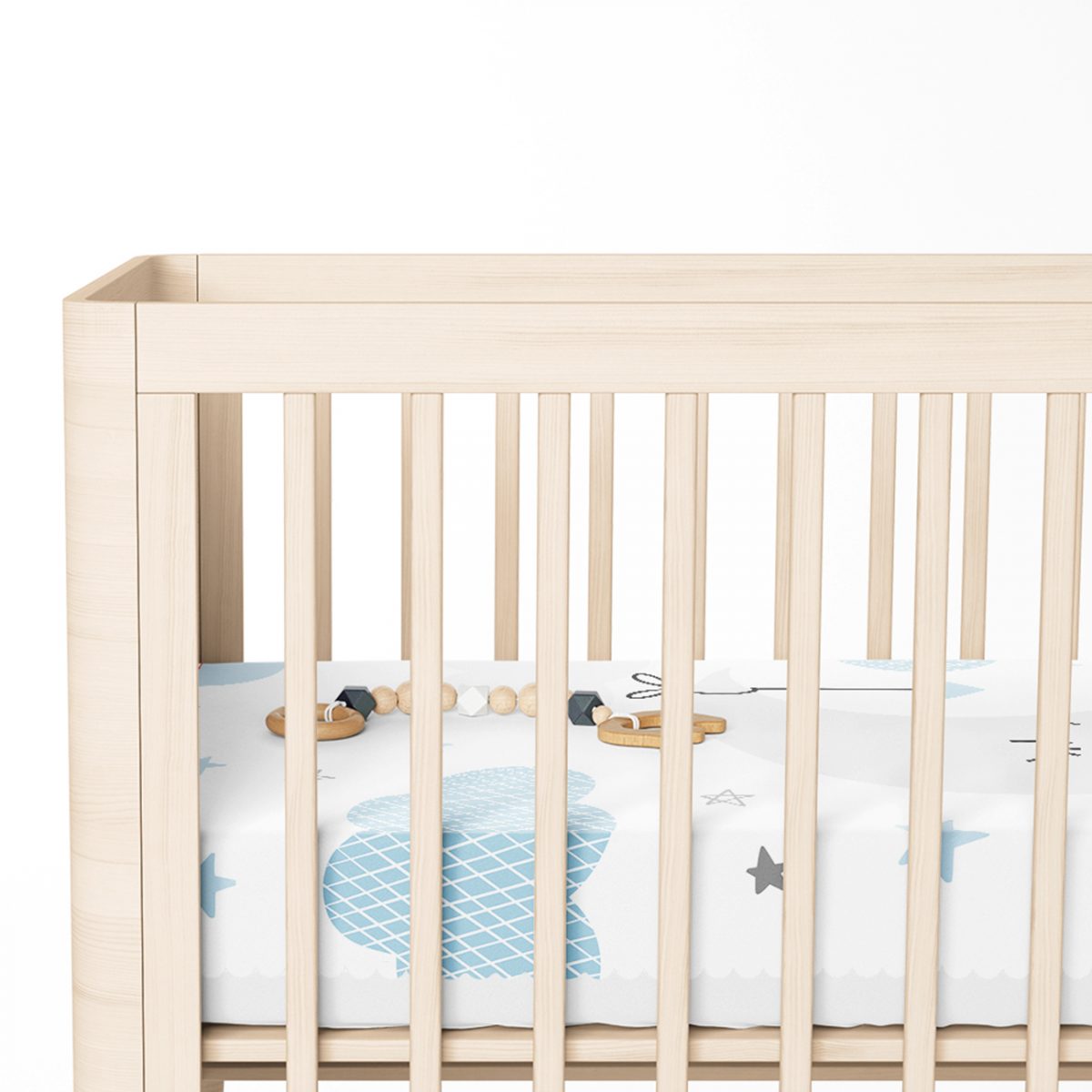 Mavi Bulut ve Gri Ay Tasarımlı  Bebek Odası Yatak Örtüsü Realhomes