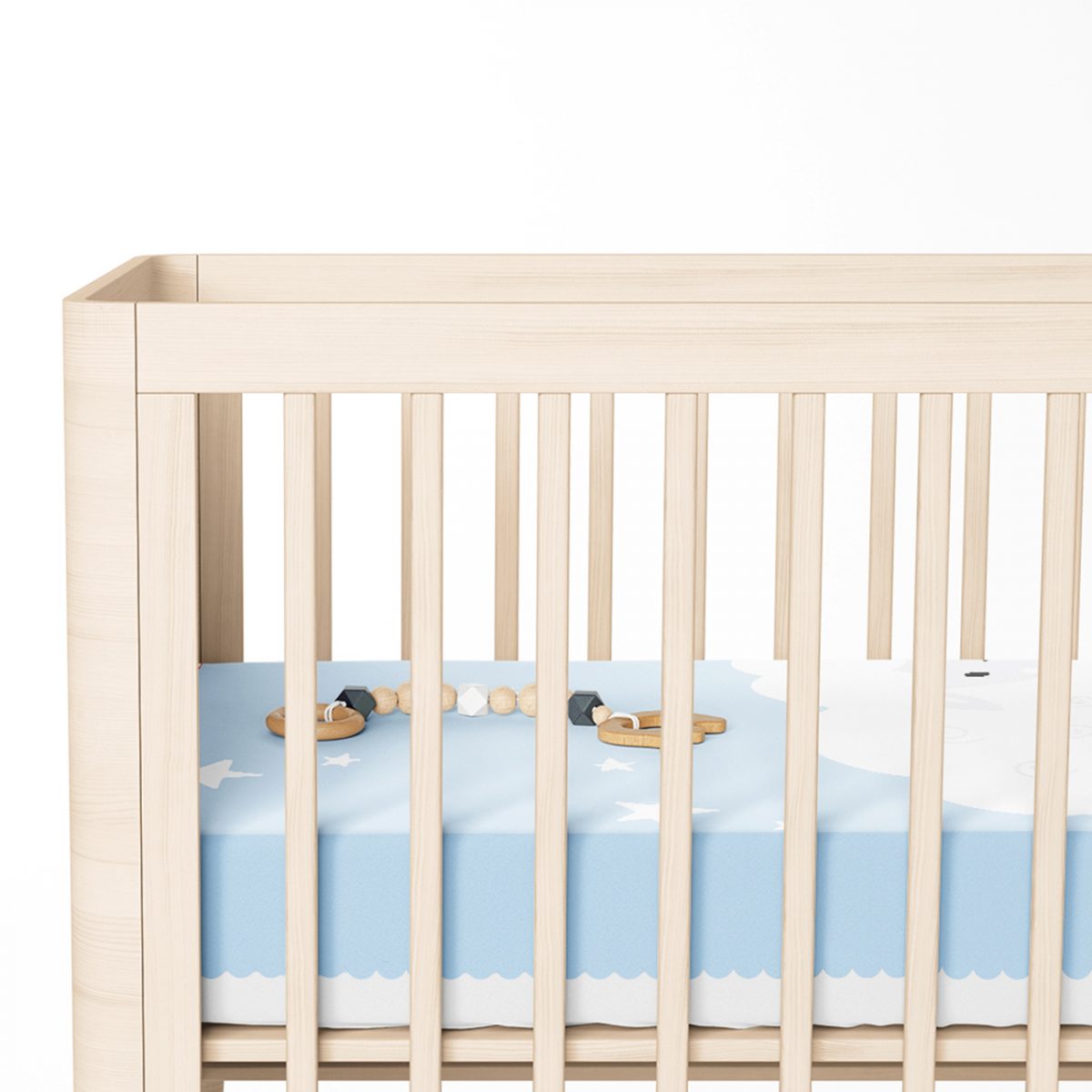 Mavi Zeminde Sevimli Kuzucuk Tasarımlı Bebek Odası Yatak Örtüsü Realhomes