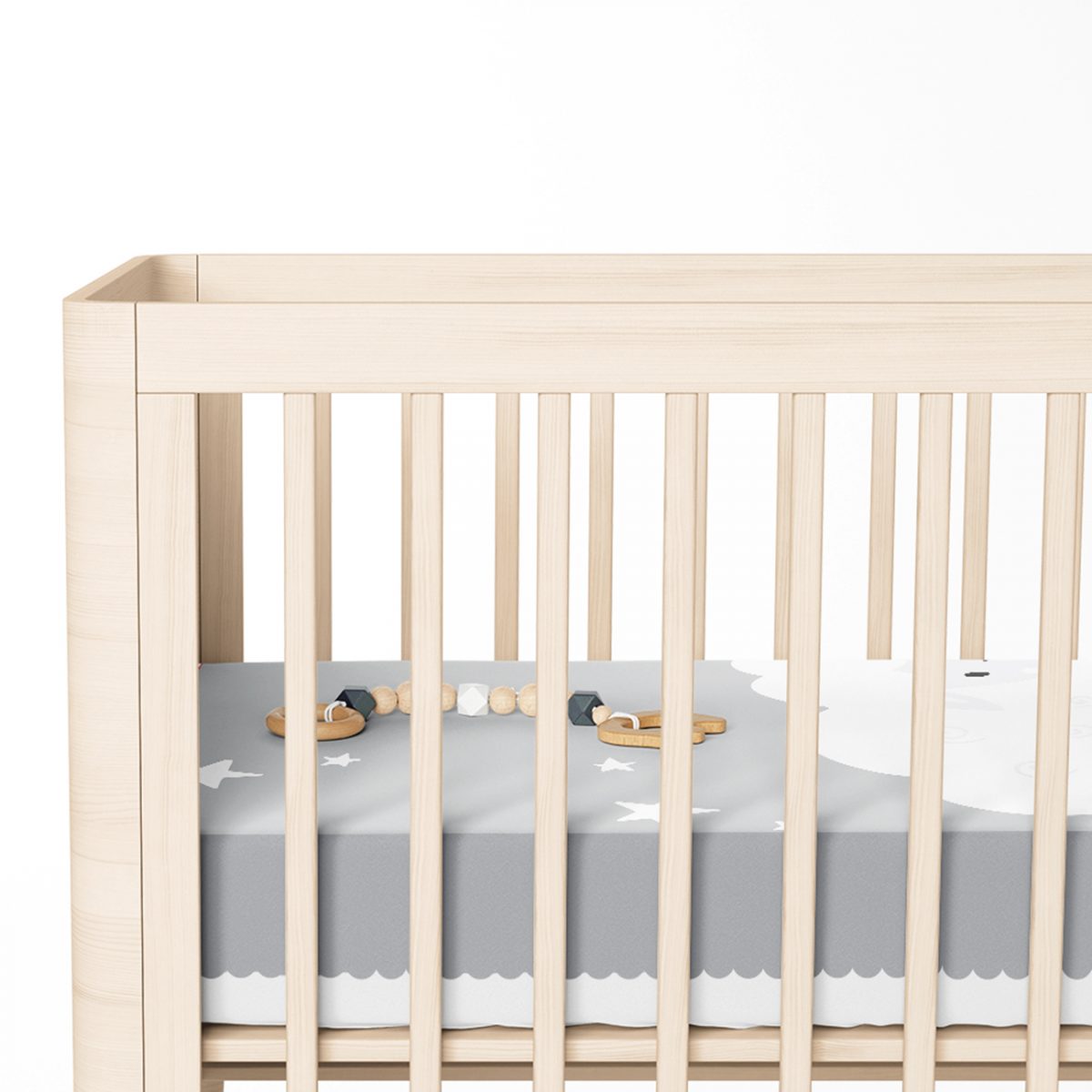 Gri Zeminde Sevimli Kuzucuk Tasarımlı Bebek Odası Yatak Örtüsü Realhomes