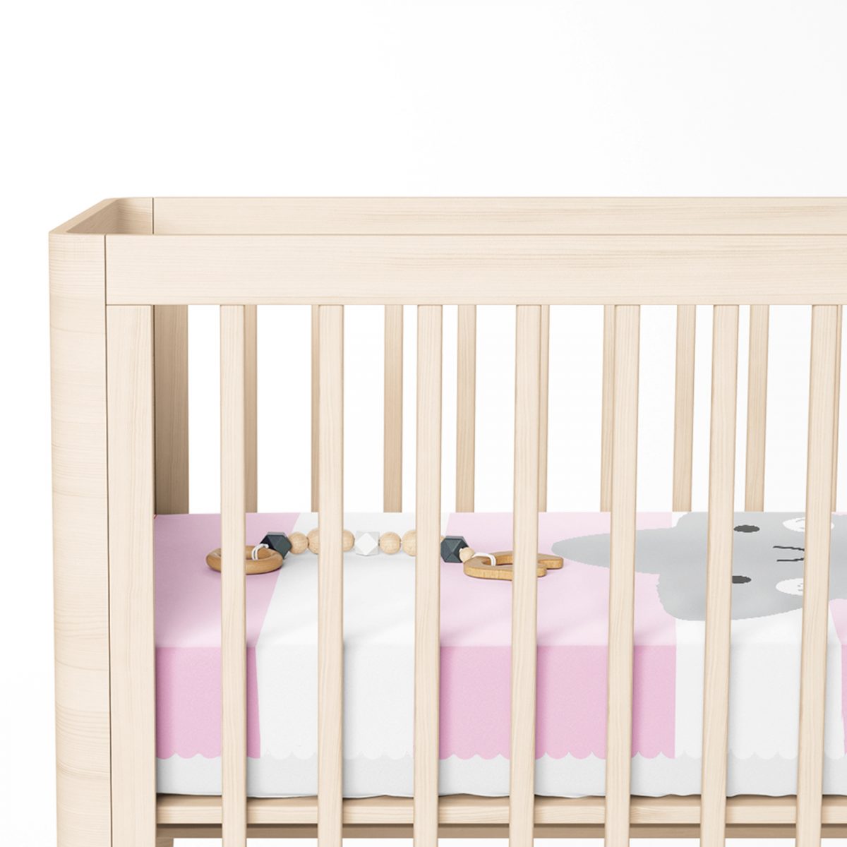 Pembe Çizgiler Üzerine Gri Yıldız Tasarımlı Bebek Odası Yatak Örtüsü Realhomes