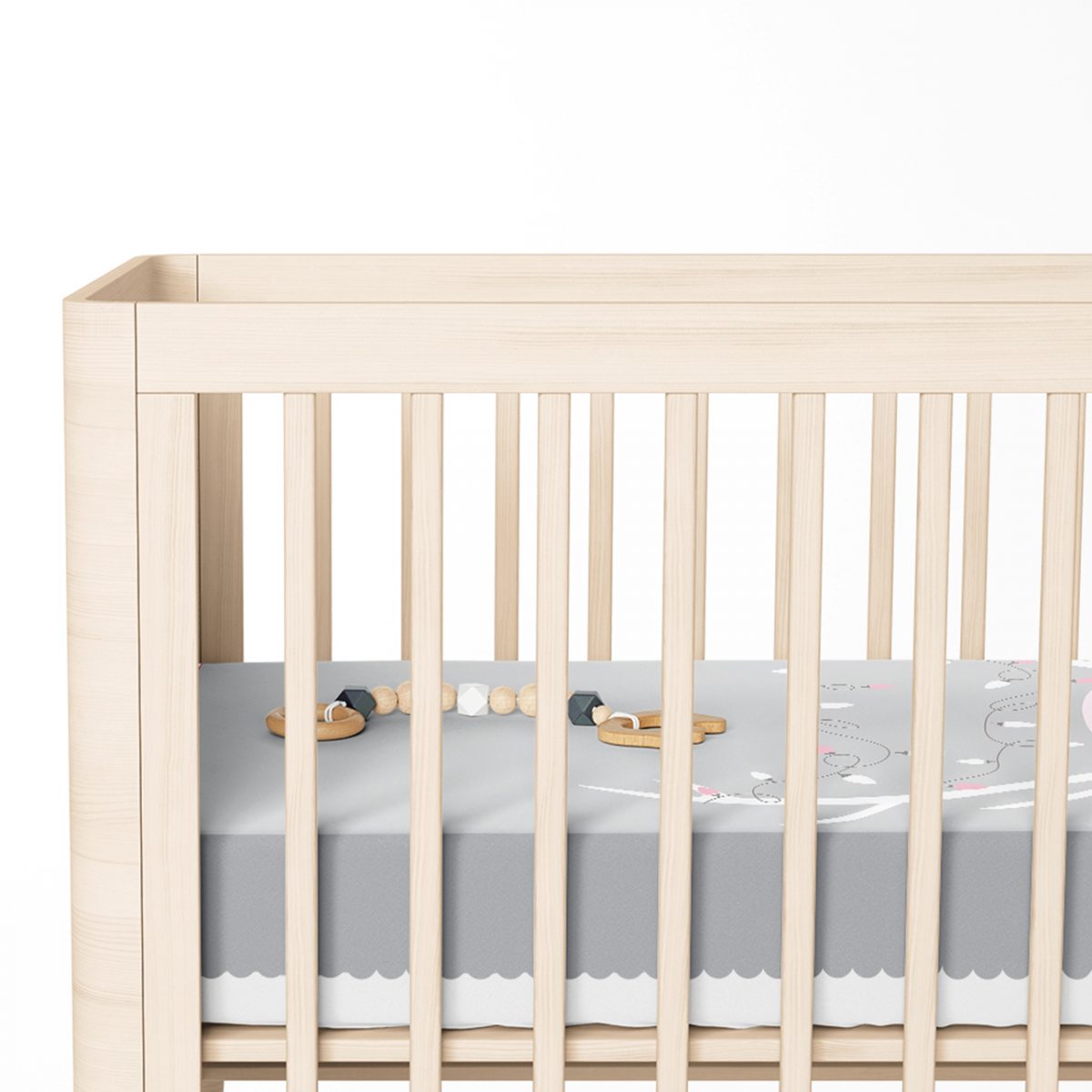 Gri Zeminde Sevimli Geyik Tasarımlı Bebek Odası Yatak Örtüsü Realhomes