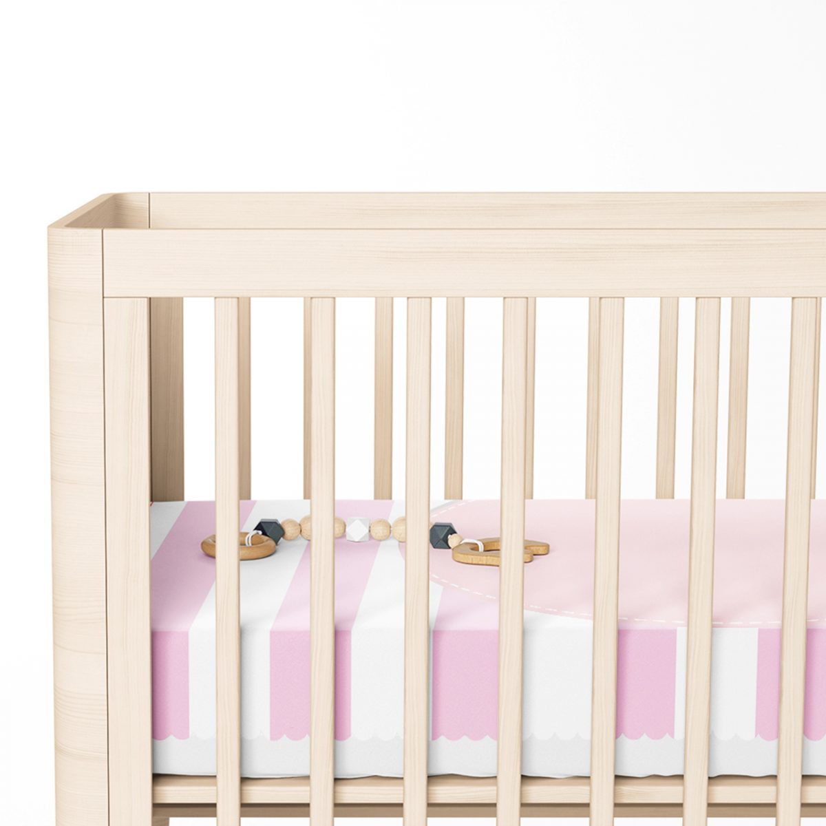 Pembe Beyaz Çizgili Özel Tasarımlı Bebek Odası Yatak Örtüsü Realhomes