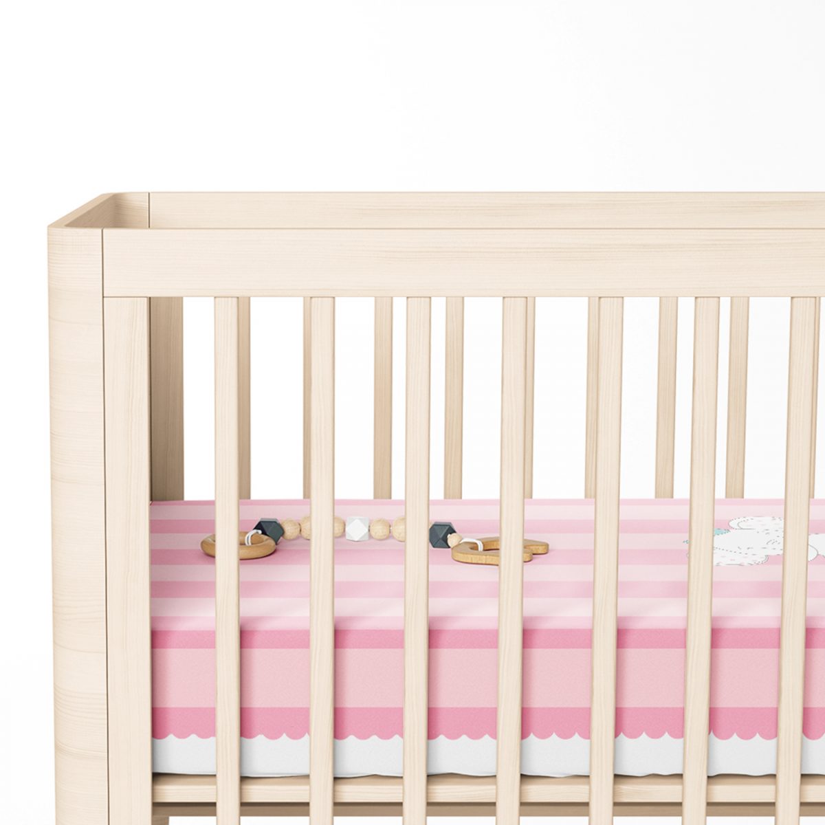 Pembe Çizgili Fil Motifli Bebek Odası Yatak Örtüsü Realhomes