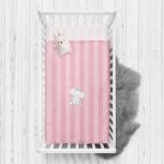 Pembe Çizgili Fil Motifli Bebek Odası Yatak Örtüsü Realhomes