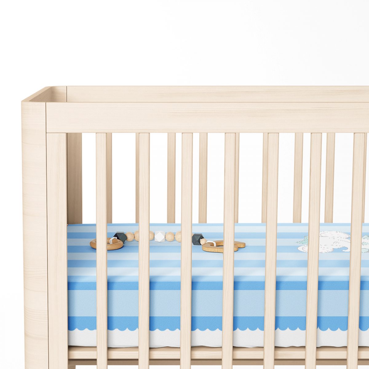 Mavi Çizgili Fil Motifli Bebek Odası Yatak Örtüsü Realhomes