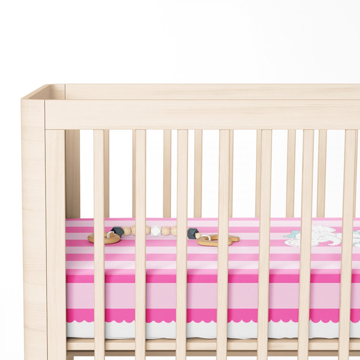 Pembe Çizgili Fil Motifli Bebek Odası Yatak Örtüsü Realhomes