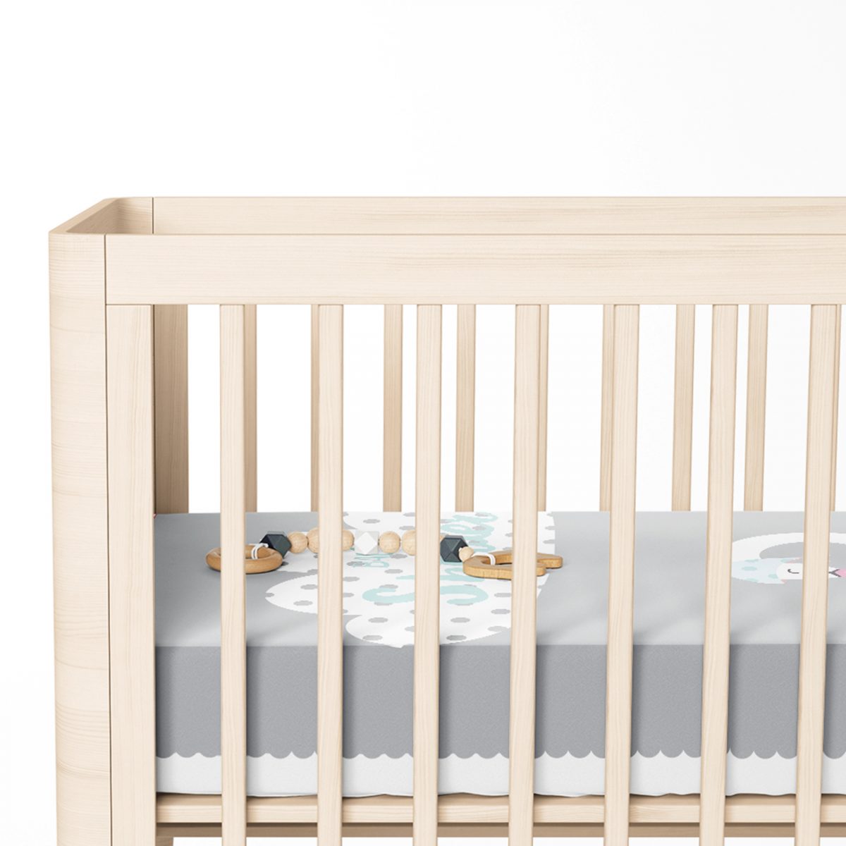 Gri Zeminde Kuğu Motifli Özel Tasarım Bebek Odası Yatak Örtüsü Realhomes