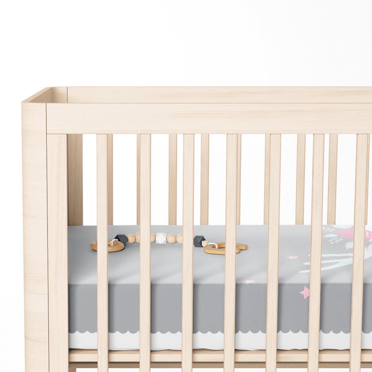 Gri Zeminli Sevimli Geyik Tasarımlı Bebek Odası Yatak Örtüsü Realhomes
