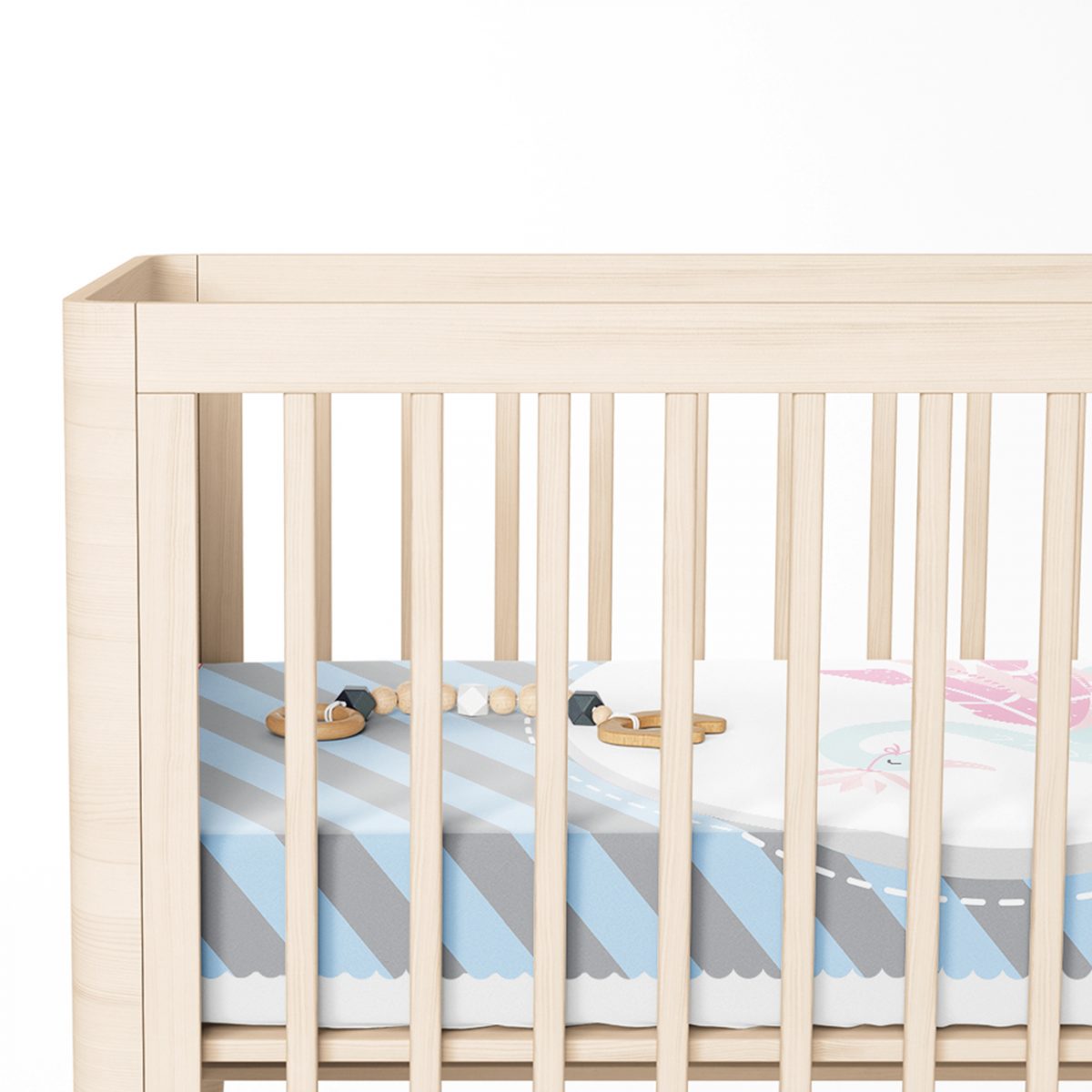Mavi Gri Çizgili Kuğu Tasarımlı Çocuk Odası Yatak Örtüsü Realhomes