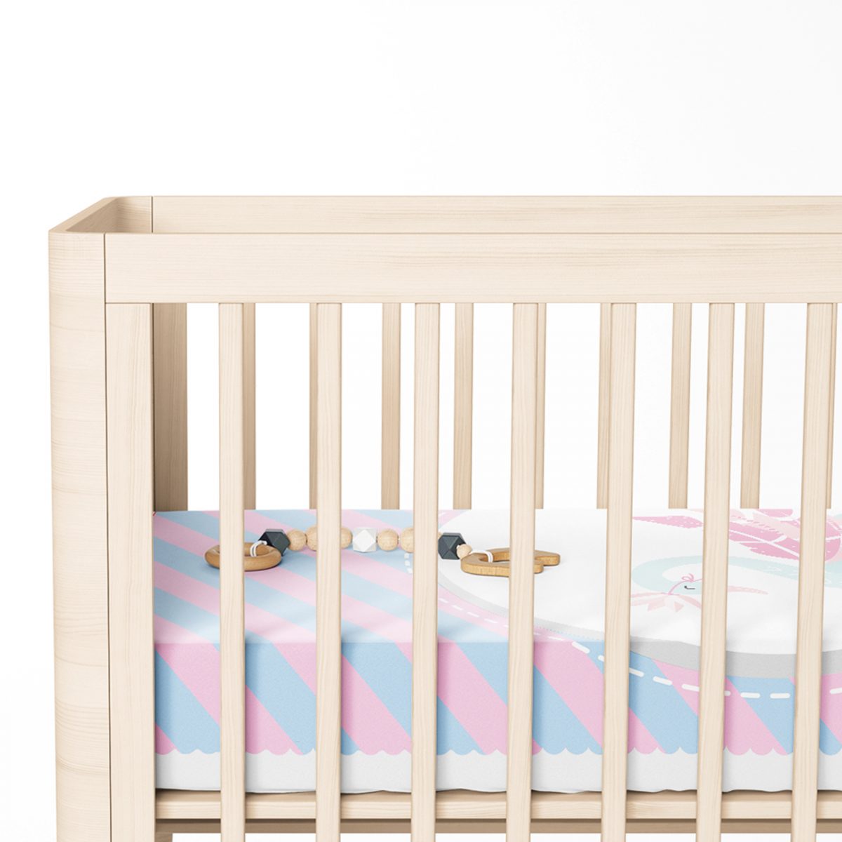 Mavi Pembe Çizgili Kuğu Tasarımlı Çocuk Odası Yatak Örtüsü Realhomes