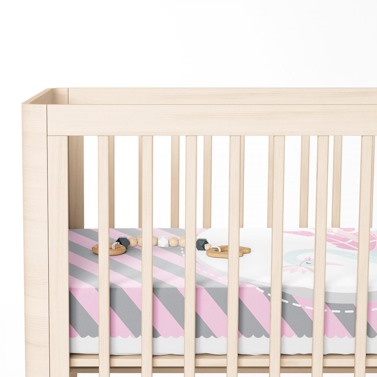 Pembe Gri Çizgili Kuğu Tasarımlı Çocuk Odası Yatak Örtüsü Realhomes