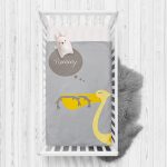 Gri Zeminde Leylek Motifli Özel Tasarım Çocuk Odası Yatak Örtüsü Realhomes