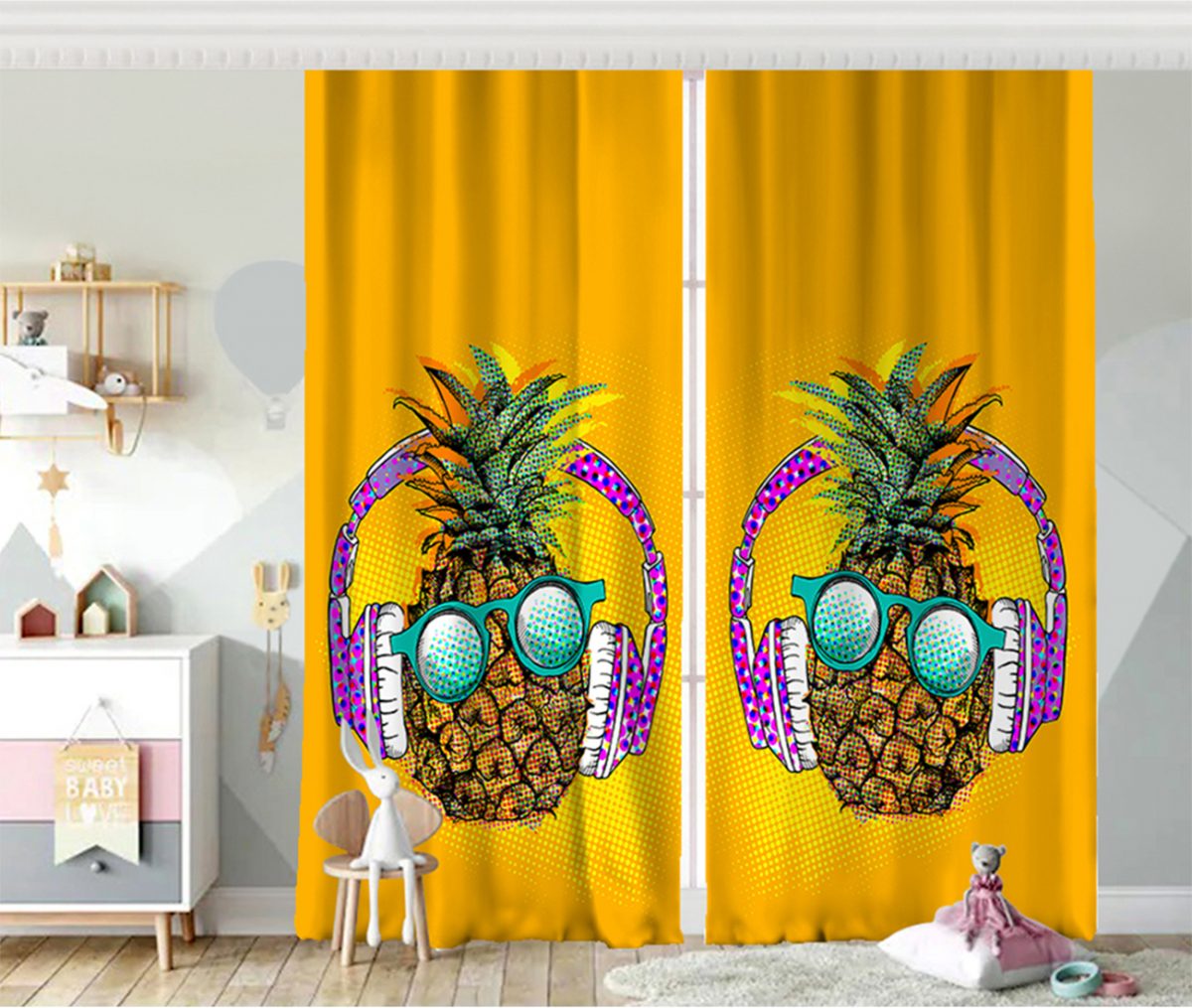 Summer Ananas Tasarımlı Bebek Odası Fon Perde Realhomes