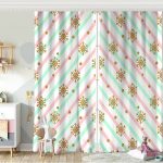 Pembe Zigzag Desenli Altın Detaylı Modern Bebek Odası Fon Perde Realhomes