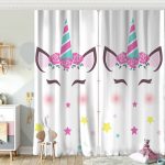 Gri Zeminde Unicorn Desenli Çocuk Odası Fon Perde Realhomes