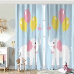 Gri Zeminde Fil ve Balon Desenli Çocuk Odası Fon Perde Realhomes