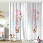 Pembe Zeminde Fil ve Balon Motifli Çocuk Odası Fon Perde Realhomes