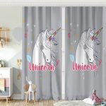 Pembe Zeminli Unicorn At Desenli Dekoratif Çocuk Odası Fon Perde Realhomes