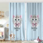 Beyaz Zeminde Sevimli Kedicik Özel Tasarım Çocuk Odası Fon Perde Realhomes