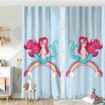 Pembe Zeminde Denizkızı Desenli Dijital Baskılı Çocuk Odası Fon Perde Realhomes