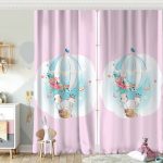 Mavi Zeminde Uçan Balon Desenli Dijital Baskılı Çocuk Odası Fon Perde Realhomes