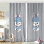 Mavi Zeminde Sevimli Tavşan Motifli Çocuk Odası Fon Perde Realhomes