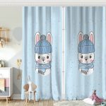 Gri Zeminde Sevimli Tavşan Motifli Çocuk Odası Fon Perde Realhomes