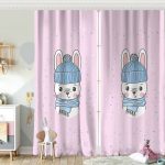 Mavi Zeminde Sevimli Tavşan Motifli Çocuk Odası Fon Perde Realhomes