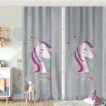Pembe Zeminli Magic Unicorn Tasarımlı Çocuk Odası Fon Perde Realhomes