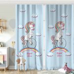 Pembe Zeminde Bisiklet ve Unicorn Tasarımlı Çocuk Odası Fon Perde Realhomes