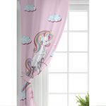 Pembe Zeminde Bisiklet ve Unicorn Tasarımlı Çocuk Odası Fon Perde Realhomes