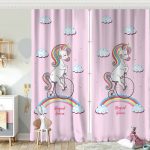 Gri Zeminde Bisiklet ve Unicorn Tasarımlı Çocuk Odası Fon Perde Realhomes