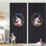 Gri Zeminde Unicorn At Desenli Çocuk Odası Fon Perde Realhomes