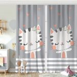 Sevimli Kedicik Desenli  Çocuk Odası Fon Perde Realhomes