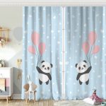 Uçan Balonlar ve Sevimli Panda Desenli Çocuk Odası Fon Perde Realhomes