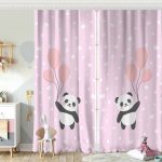 Uçan Balonlar ve Sevimli Panda Desenli Çocuk Odası Fon Perde Realhomes