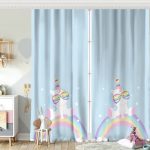 Gri Zeminde Unicorn Tasarımlı Çocuk Odası Fon Perde Realhomes