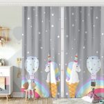 Mavi Zeminde Unicorn Tasarımlı Çocuk Odası Fon Perde Realhomes