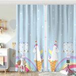 Gri Zeminde Unicorn Tasarımlı Çocuk Odası Fon Perde Realhomes