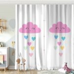 Gri Zeminde Pembe Bulutlu Baby Shower Çocuk Odası Fon Perde Realhomes